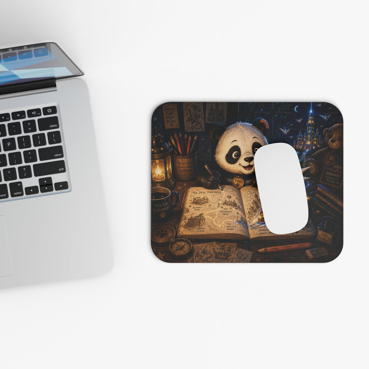 Mouse Pad - Cute Panda Reading Nighttime Storybook Desk Mat