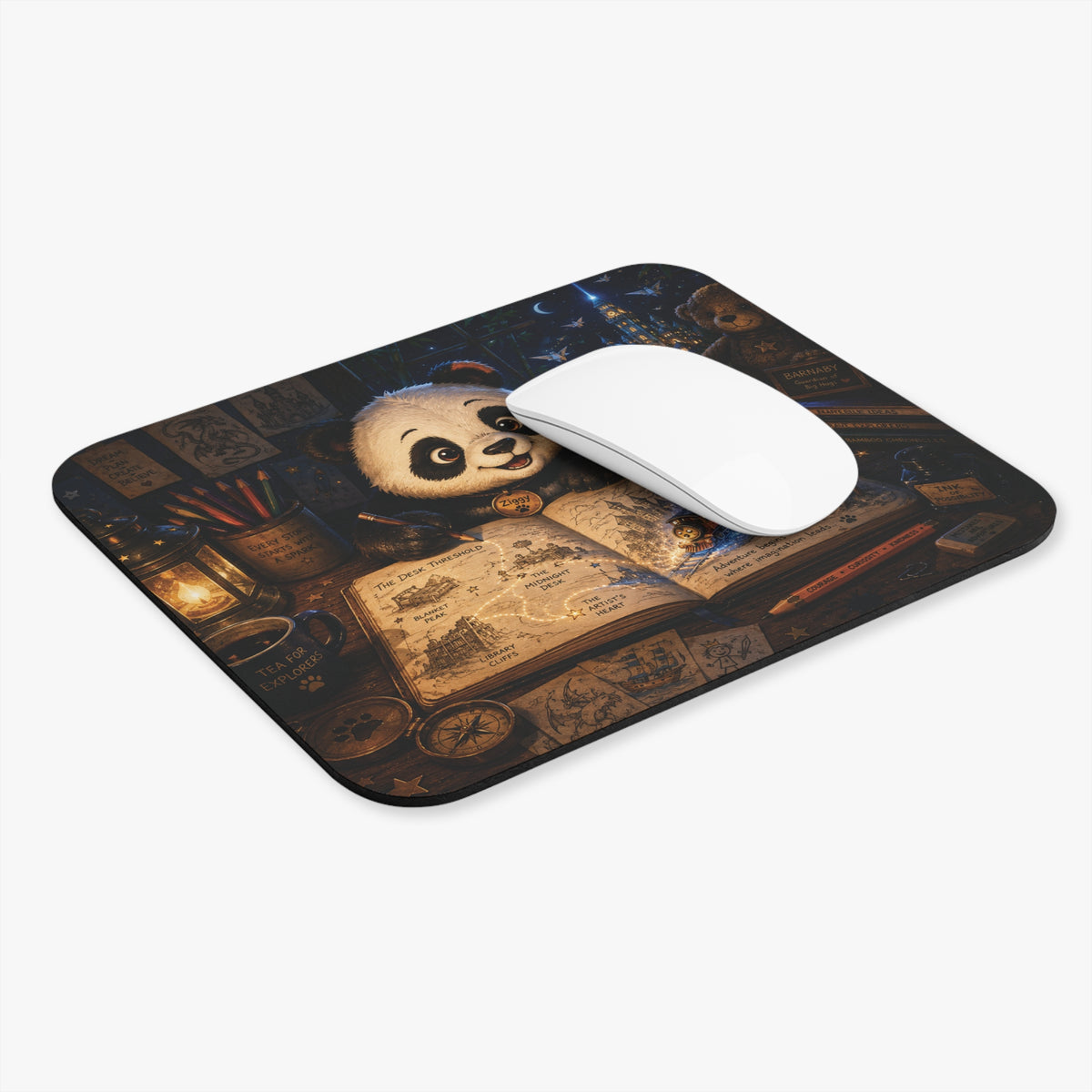 Mouse Pad - Cute Panda Reading Nighttime Storybook Desk Mat