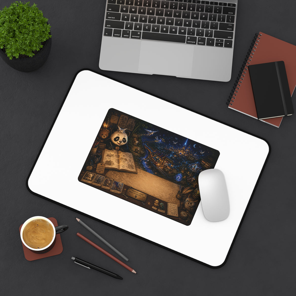 Mystic Night Study Desk Mat — Cozy Panda Wizardry Gaming Mouse Pad